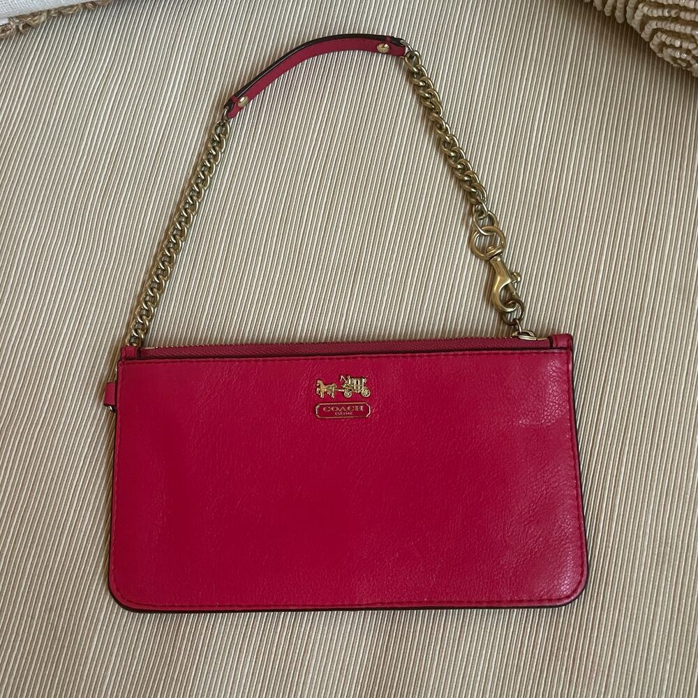 Coach Madison Slim Pink Leather Chain Wristlet Horse Carriage | Gold Zip Top - Picture 2 of 6